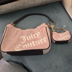 Juicy Couture Dusty Blush Velvet And Brown Better Together Hobo Shoulder Bag Set